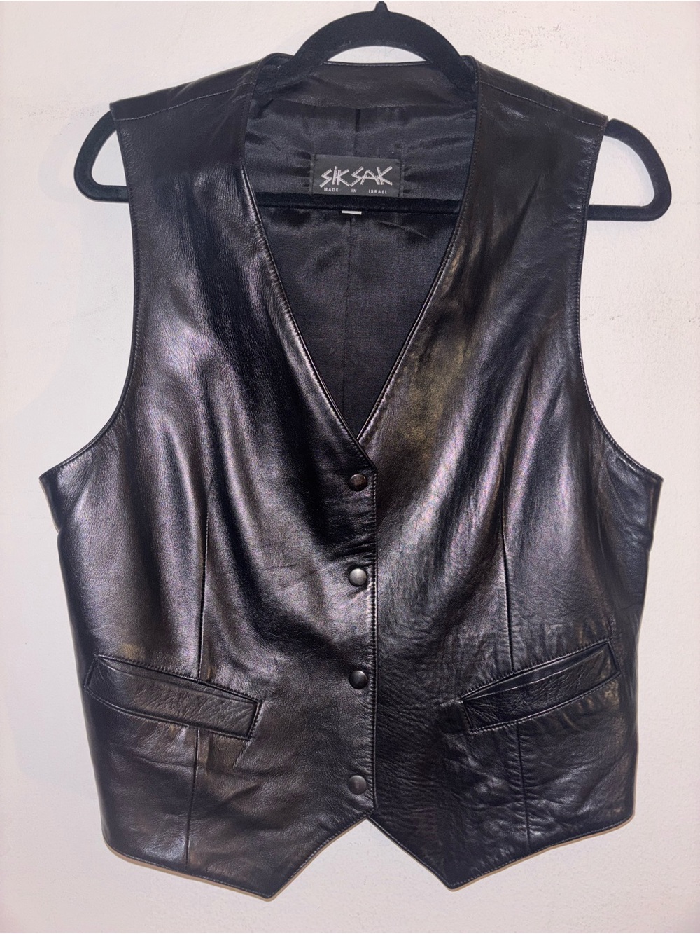 Siksak Women's Black Leather Vest